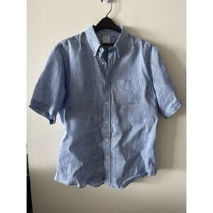 Brooks Brothers Shirt Mens XL Baird McNutt Irish Linen Regent Blue  Short Sleeve